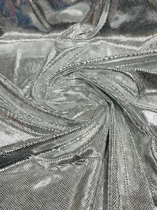 SILVER/WHITE - Foil Snake Design Stretch Velvet Fabric-Sold by Yard. - Picture 1 of 2