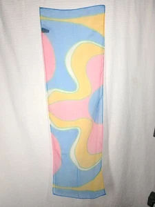 Vtg 70s Sheer Mod Scarf Poly Net Gauze Abstract Floral Oblong Neck Hand Rolled - Picture 1 of 9