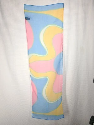 Vtg 70s Sheer Mod Scarf Poly Net Gauze Abstract Floral Oblong Neck Hand Rolled - Image 1 of 4