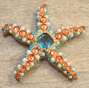Kenneth Jay Lane KJL Cabochon Seestern Brosche Anstecknadel. Extrem selten & schön - Bild 1 von 6