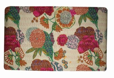 Edredón Kantha floral reversible indio crema doble manta arte Foto 1 de 2