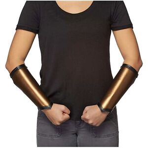 Womens Superhero Halloween Costume Faux Leather Bronze Gauntlet Wristbands