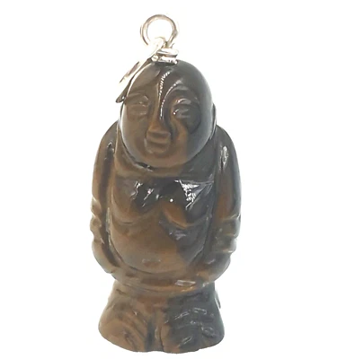 Ciondolo charm Buddha occhio di tigre e argento 925 vintage '70 Made in Italy - Immagine 1 di 4