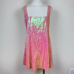 Tobi Dress Womens Large Mini A Line Sequins Irridescent Party Cocktail Pink - Picture 1 of 11