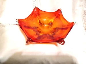 Vtg Hand Blown Art Glass Freeform Murano Starburst Bowl Sommerso Amberina 10" - Picture 1 of 16