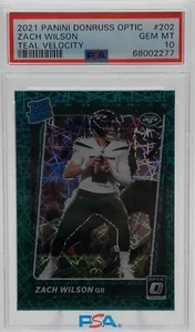 Zach Wilson Jets 2021 Donruss Optic Green Teal Velocity Rookie Card #202 PSA 10 - Picture 1 of 2