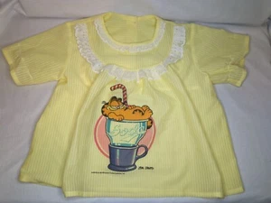Vintage Garfield Soda Shirt Kids 1970s Yellow Boxy Fit Comic Cartoon Jim Davis - Picture 1 of 10