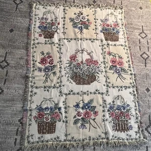 De colección Manta Tapiz Jardín Flores Cestas ~45”X60” EE. UU. Goodwin Weavers - Imagen 1 de 5