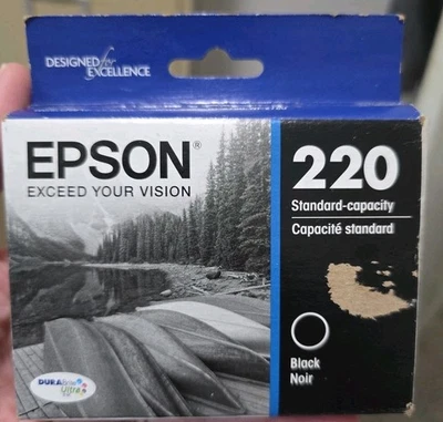 Genuine Epson 220 T220120 Durabrite Ultra Black Ink Cartridge Exp 08/2020 Sealed - Image 1 of 4