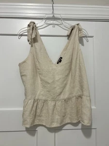 Express Beige Linen Blend Peplum crop tank top ruffle size XL Sleeveless Zip Up - Picture 1 of 5