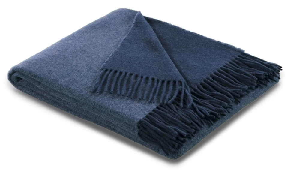 Biederlack Fransenplaid 20 Kaschmir Wollplaid 748416 Wohndecke in Jeans-Marine