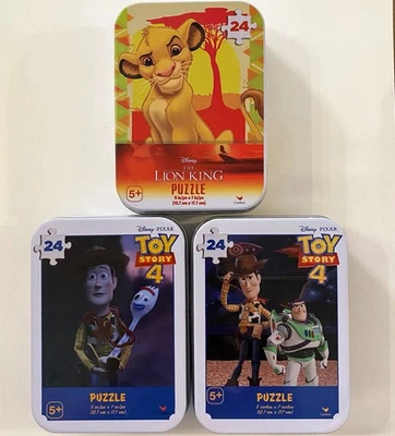 Lot of 3 Disney 24 Piece Puzzles 5”x7” Lion King Toy Story 4 Collectors Tins NEW - Image 1 of 4