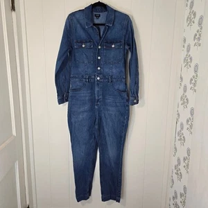 J Crew Denim Jumpsuit Long Sleeve Blue Coveralls EUC Size 10 - Picture 1 of 11