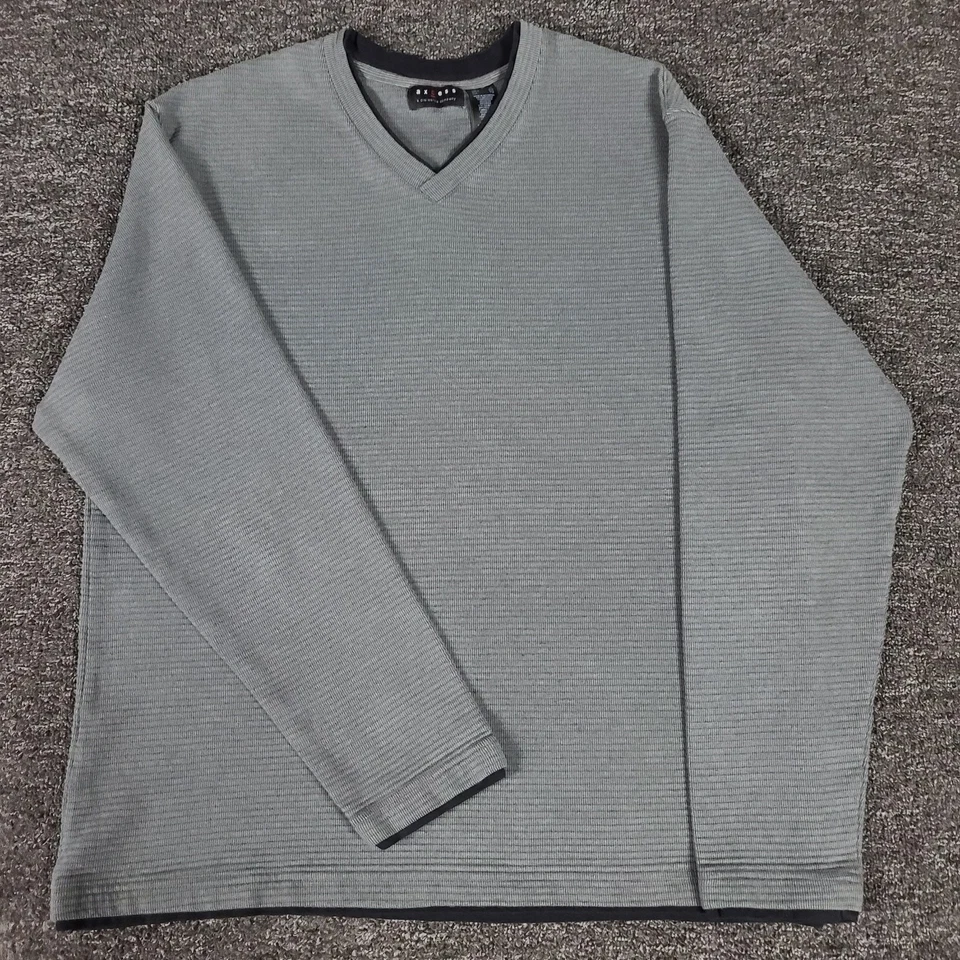 Axcess Shirt Mens XL Gray Ribbed V Neck Casual Long Sleeve Cotton/Poly Pullover - Image 1 of 4