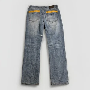 CJ Black Low Rise Slim Straight Destroyed Thrashed Mens 36x32 Blue Jeans - Picture 1 of 8