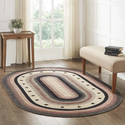 Area Rug Colonial Star Jute Country 60x96 Oval Braided No Slip Floor VHC Brands - Image 1 of 4