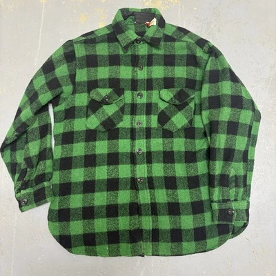 Camisa Iceberg Vintage Lana Abotonada Franela Cuadros Años 50 60 Talla Grande Verde Negra Foto 1 de 4