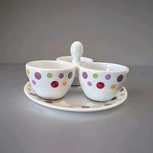 Pampered Chef Polka Dots Condiment Trio Dip Holder w/ plate Simple Editions - Picture 1 of 6