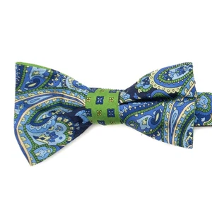 Saddlebred Adjustable Pre-tied 100% Silk Blue Green Paisley Bowtie - Picture 1 of 6