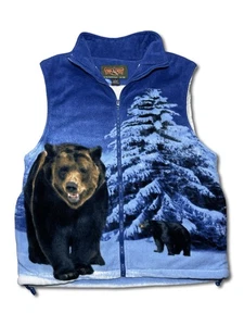 Trail Crest Vest Mens Large Blue Bear Trees Fleece Sherpa Lined Nature - Picture 1 of 10