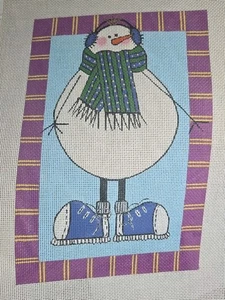 2 Ewe And Eye Designs Bordered Snowman & Snowwoman Needlepoint Canvases  12x8" - Picture 1 of 2