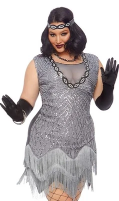 Disfraz para mujer 2 piezas Roxy Flapper rugiente con vestido, diadema 1X/2X Foto 1 de 4