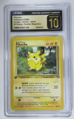 1999 Pokemon Jungle 1st Edition Pikachu W Stamp CGC 10 - Pristine - Image 1 of 3