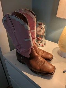 Botas vaqueras vaqueras Ferrini para mujer talla 10 B de cuero rosa blanco necesitan solución - Imagen 1 de 9
