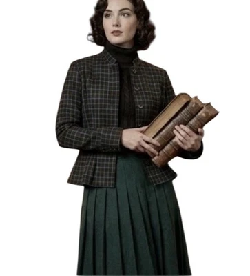 Blazer Jones New York Mezcla de Lana Ajustado a Cuadros Talla PEQUEÑO Dobladillo Peplum Dark Academia Foto 1 de 4