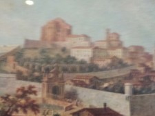 RARO QUADRETTO CON STAMPA DI ANTICA VEDUTA DI MONDOVÌ PIAZZA. CUNEO. TORINO.