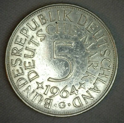 1964 G Germany 5 Mark Deutsche Mark You Grade Cleaned Silver - Image 1 of 2