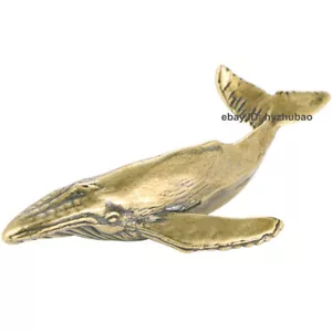 Estatuilla de ballena de latón macizo artesanía pequeña estatua hogar adorno animales estatuillas - Imagen 1 de 6