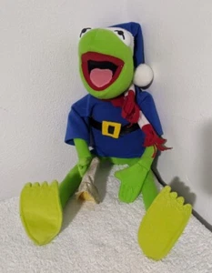 Vintage Kermit the Frog Nanco Plush Muppets Blue Christmas Suit Scarf and Bell - Picture 1 of 8
