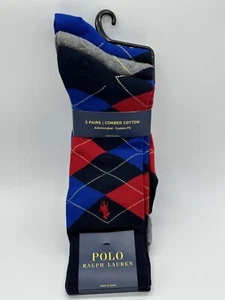 NEW 3 PAIRS RALPH LAUREN POLO MENS COMBED COTTON SOCKS ALL OVER ARGYLE PATTERN - Picture 1 of 5