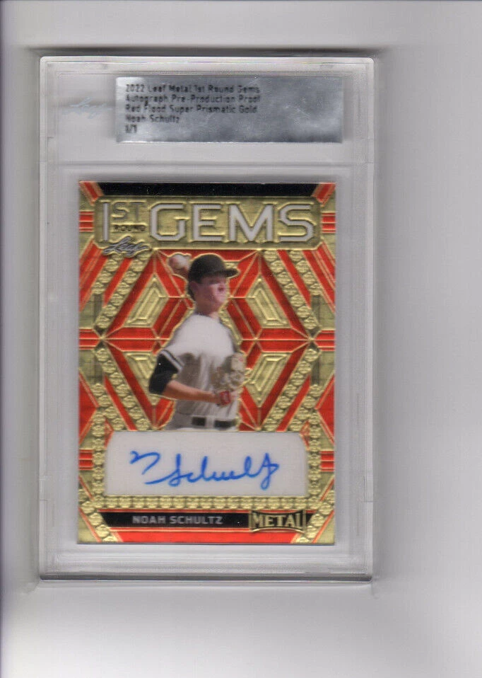 2022 Leaf Metal Draft Red Flood Super Prismatic Gold Noah Schultz RC Auto 1/1 - Image 1 of 2