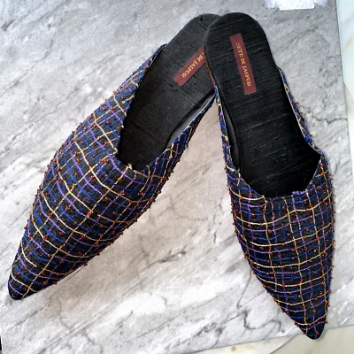 Sete Di Japur Y2K Vintage Azul Marino Seda Bordada Microperlas Mula Pisos 39 9 Nuevo Sin Caja Foto 1 de 4