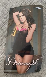 New Dreamgirl 2 Piece Black With Fuschia Flowers Lingerie Set Medium NWT - Picture 1 of 12