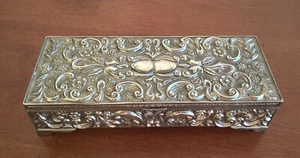 Godinger Vintage Silverplate Jewelry Box Hinged Lid Mirror Gray Fabric Interior - Picture 1 of 17