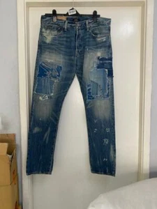 Polo Ralph Lauren The Sullivan Slim-fit Men's Blue Patch Repaired Jeans Trouser - Picture 1 of 9