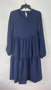 Shein Womens Shift Dress Round Neck Long Sleeve Tiered Blue Size Small - Imagen 1 de 12