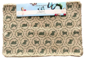 Farmhouse Spring set of 4 Teal Blue Easter Placemats NEW Bunny Rabbits 13" x 19" - Picture 1 of 9