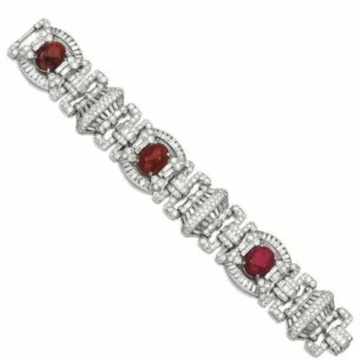 Oval Cut Lab Created Red Ruby & White Stone Women's Party Wear Tennis Bracelet - Image 1 of 3