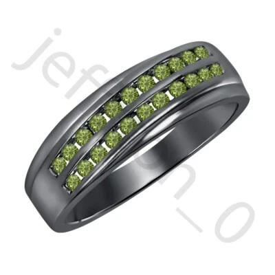 0.90 Ctw Created Tourmaline 14K Black Gold Over Two Rows Wedding Band Men's Ring - Image 1 of 4