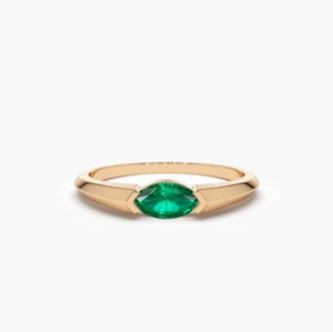 Goldring 14K 585 Rosegold Marquise Schliff Smaragd Ring echt und natürlich  - Bild 1 von 3