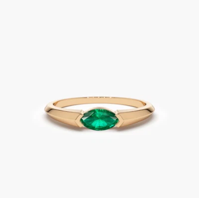 Goldring 14K 585 Rosegold Marquise Schliff Smaragd Ring echt und natürlich  - Bild 1 von 3