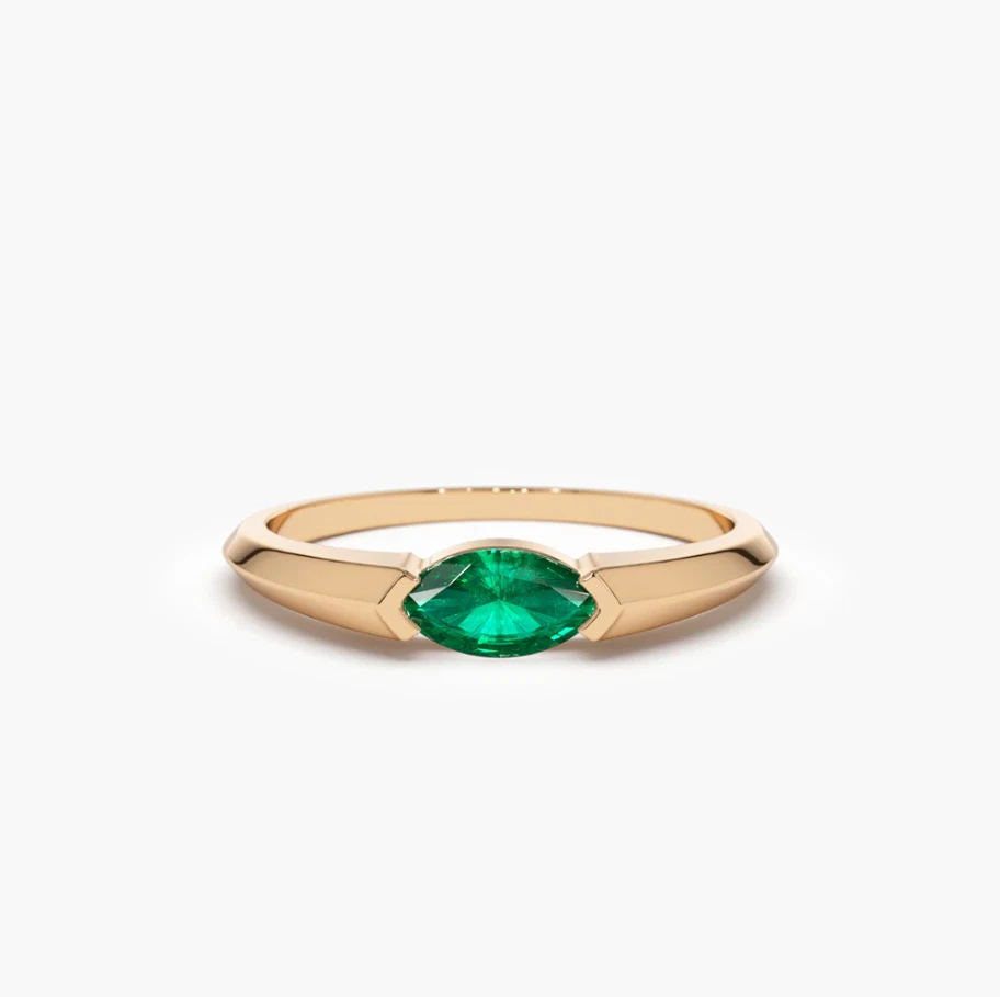 Goldring 14K 585 Rosegold Marquise Schliff Smaragd Ring echt und natürlich  - Bild 1 von 3