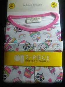 2 Piece Girls Tight Fit Pajama Set By Bobbie Brooks Cupcakes, Unicorns, Panda 6x - Picture 1 of 4