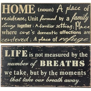 Wood Inspirational signs Set of 2 Home definition and Life take our breath away - Picture 1 of 6