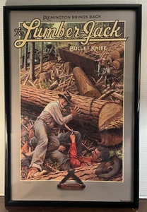 Remington 1997 "The Lumberjack" Bullet Knife poster titled "Cut and Run" FRAMED - Picture 1 of 17