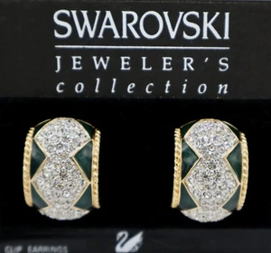 Swarovski Vintage Earrings Green Enamel Gold Plated Clip-on - Picture 1 of 3